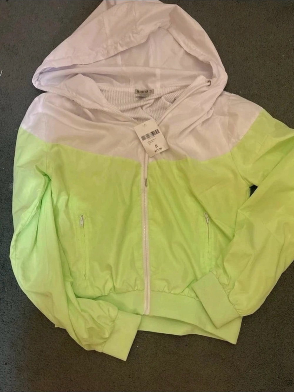 Two-Tone Hooded Windbreaker Jacket - White & Neon Lime